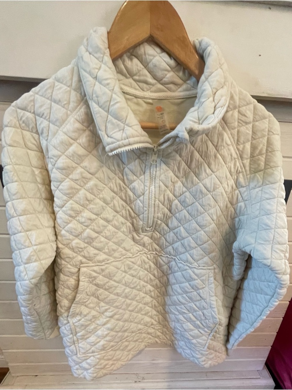 Mono b Quilted Zip-Front Pullover - Cream